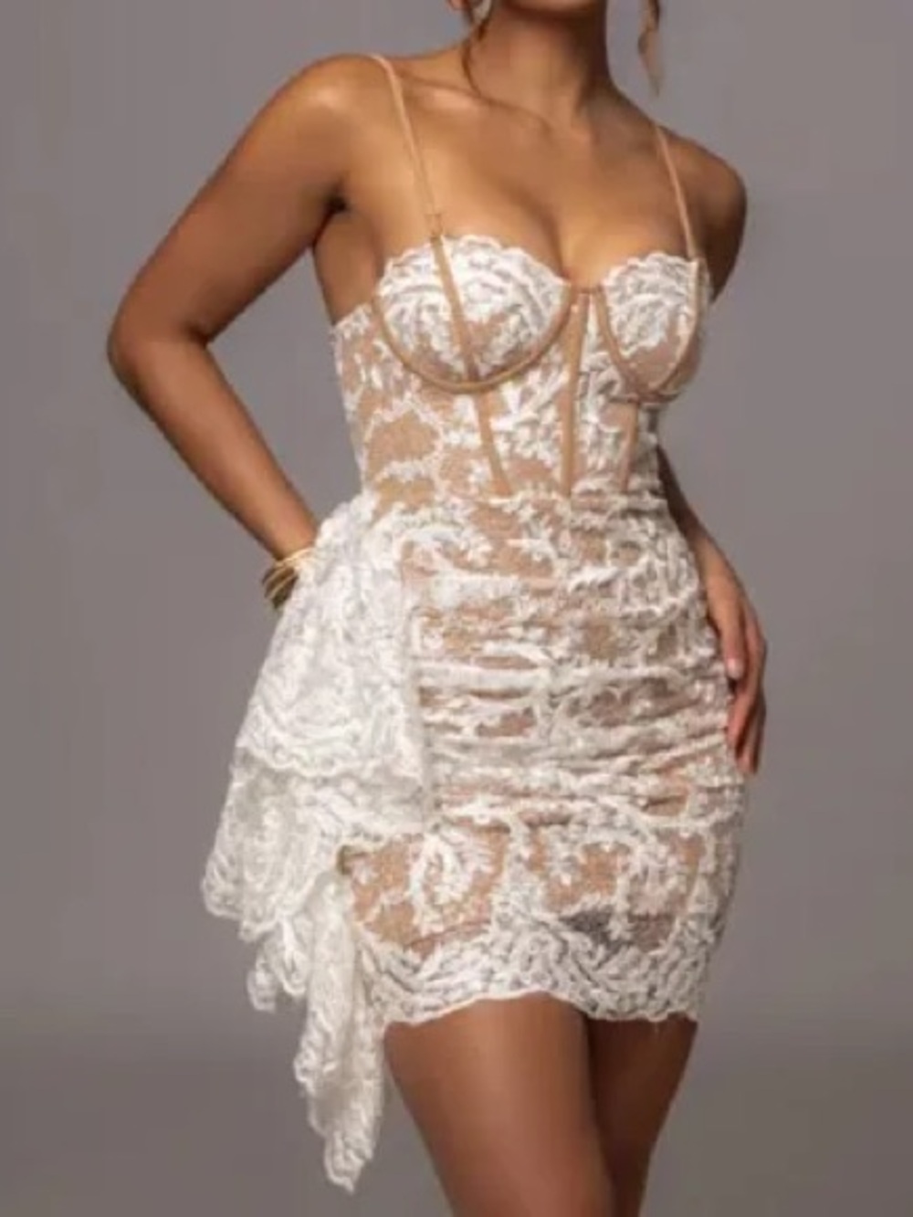 lace corset strapless, convertible, asymmetric dress